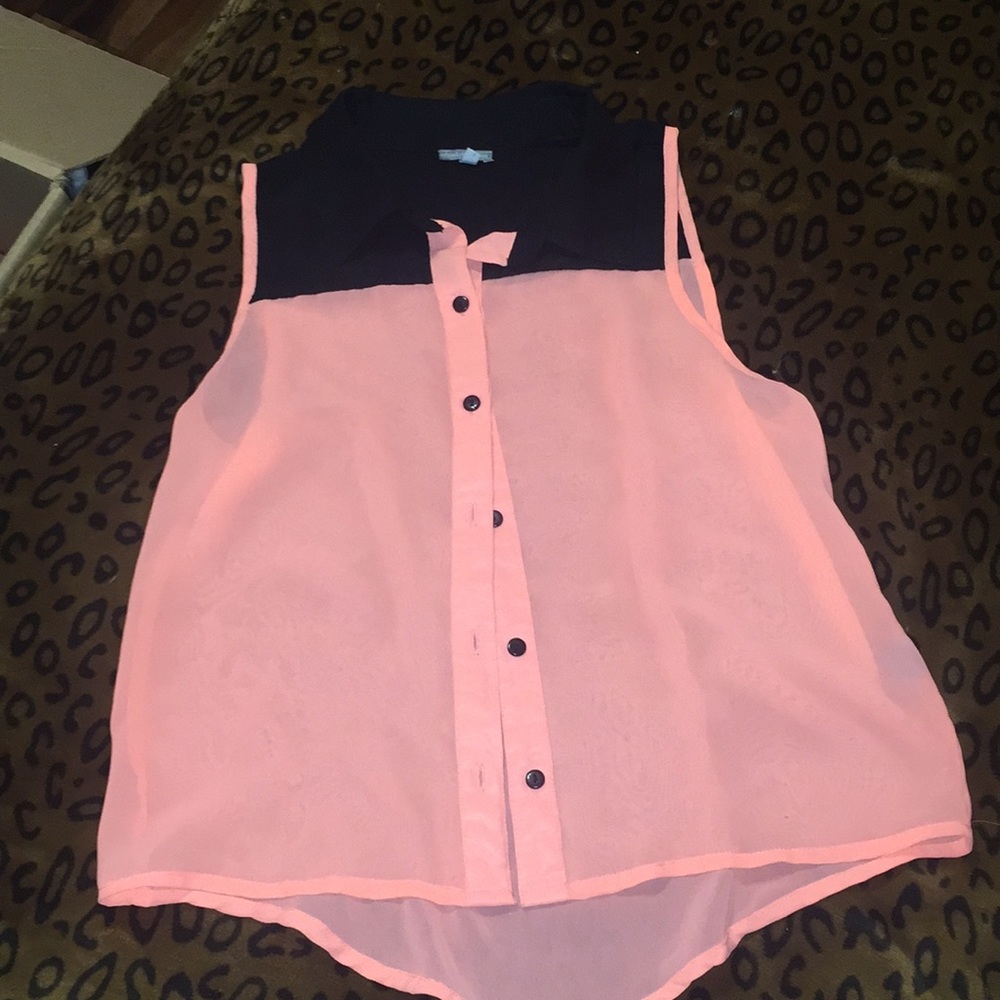Coral & Black sleeveless see-through top